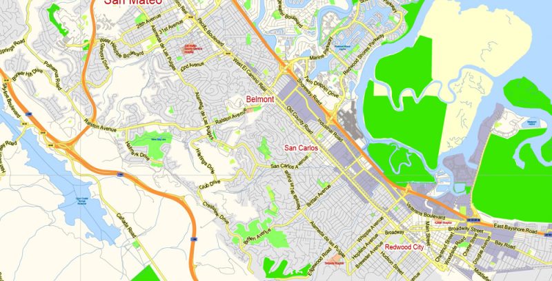 San Francisco Map + Oakland Map Vector California US exact City Plan scale 1:59463 full editable Adobe Illustrator Street Map