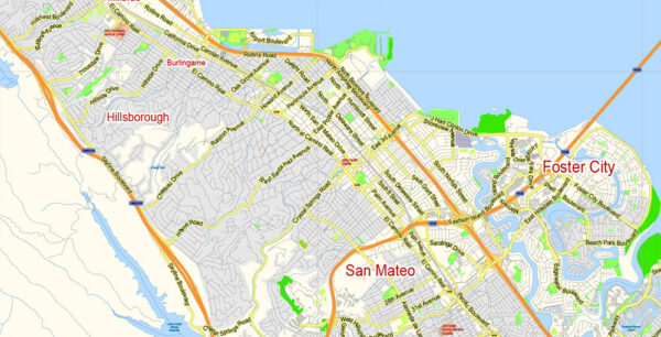 San Francisco PDF Map + Oakland PDF Map Vector California US exact City ...