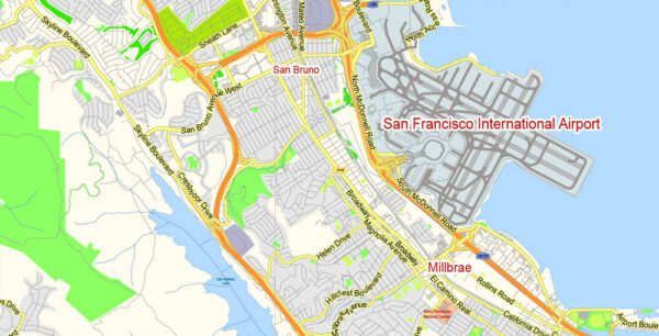 San Francisco PDF Map + Oakland PDF Map Vector California US exact City ...