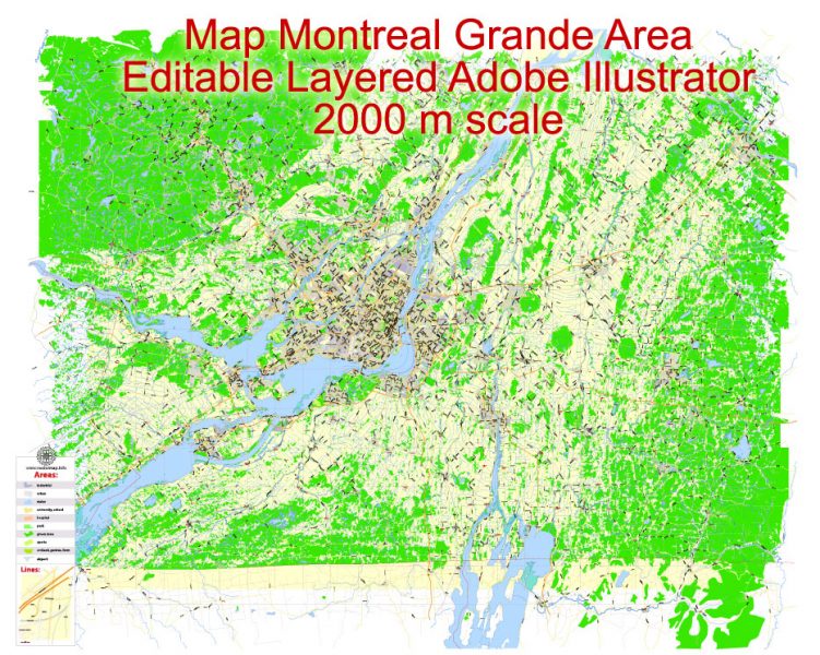 Montreal Map Grande Area Printable exact vector City Plan low and high