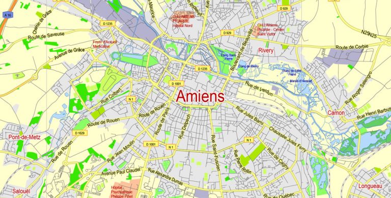 Amiens Vector Map France exact City Plan scale 1:48419 editable Adobe