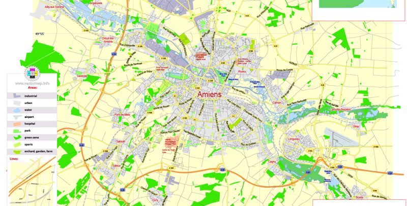 Amiens Vector Map France exact City Plan scale 1:48419 editable Adobe Illustrator Street Map in layers