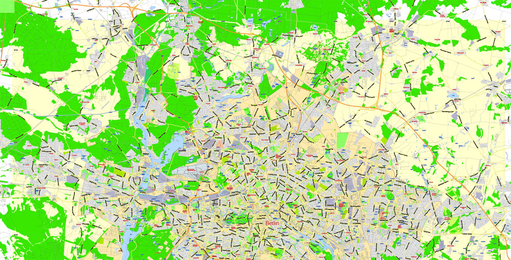 Berlin Map Vector Germany Printable exact City Plan scale 1:45731 editable Adobe Illustrator Street Map in layers