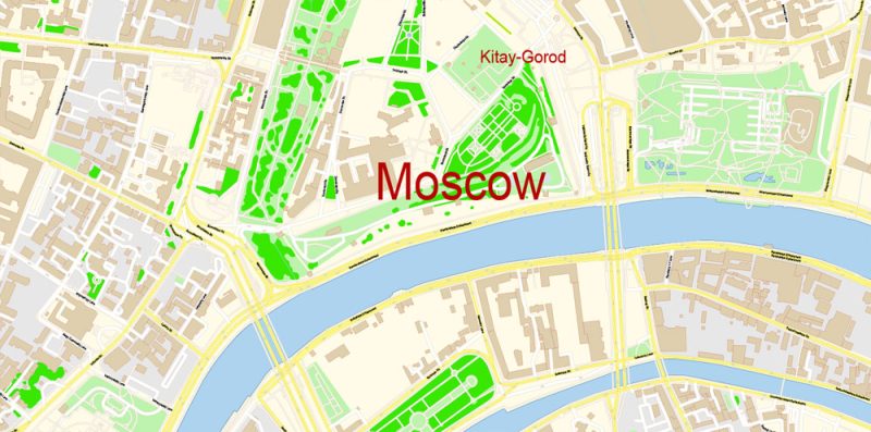 Москва Moscow PDF Map Vector Russia English names exact extra detailed City Plan editable Adobe PDF Street Map in layers + admin areas + Subway Map