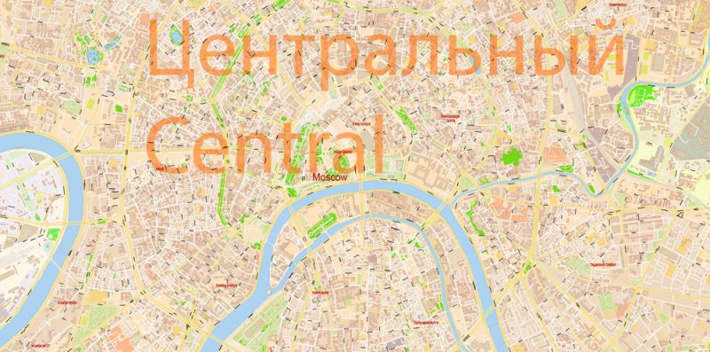 Москва Moscow Map Vector Russia English names exact extra detailed City Plan editable Adobe Illustrator Street Map in layers + admin areas + Subway Map
