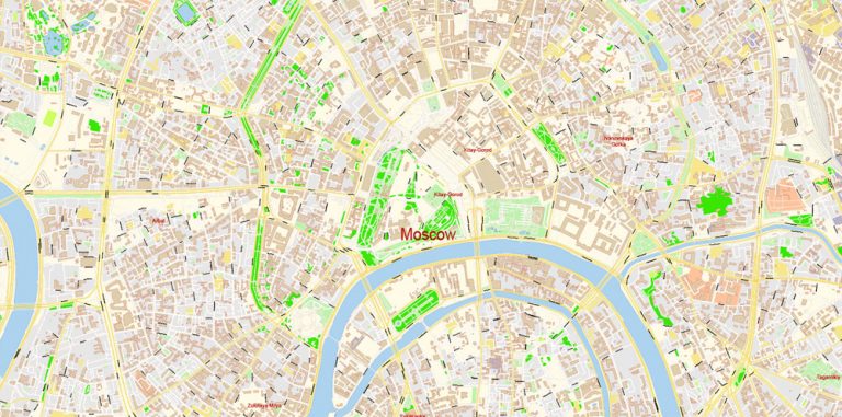 Москва Moscow PDF Map Vector Russia English names exact extra detailed ...