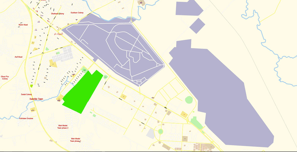 Printable Vector Map of Islamabad + Rawalpindi Pakistan EN detailed City Plan scale 1:3912 editable Adobe Illustrator Street Map in layers