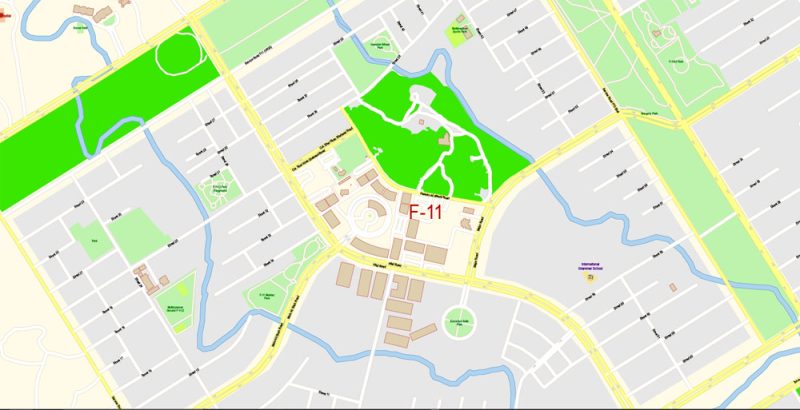 Printable Vector Map of Islamabad + Rawalpindi Pakistan EN detailed City Plan scale 1:3912 editable Adobe Illustrator Street Map in layers