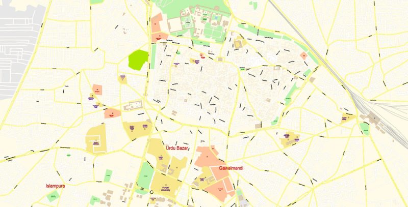 Printable Vector Map of Lahore Pakistan EN detailed City Plan scale 1:4006 full editable Adobe Illustrator Street Map in layers