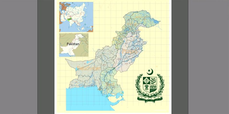 Pakistan Vector Map Full Country Extra detailed Road Admin ENG 01 printable Adobe Illustrator Editable Map in 27 layers