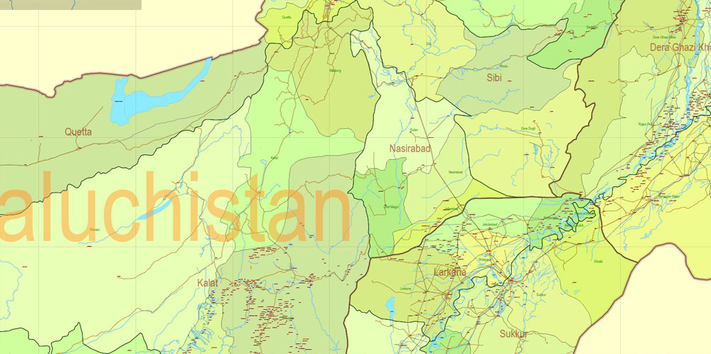 Pakistan Vector Map Full Country Extra detailed Road Admin ENG 01 printable Adobe Illustrator Editable Map in 27 layers