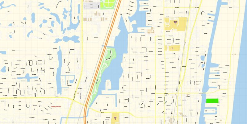 Printable Vector Map of Delray Beach Florida US detailed City Plan scale 1:4205 full editable Adobe Illustrator Street Map in layers