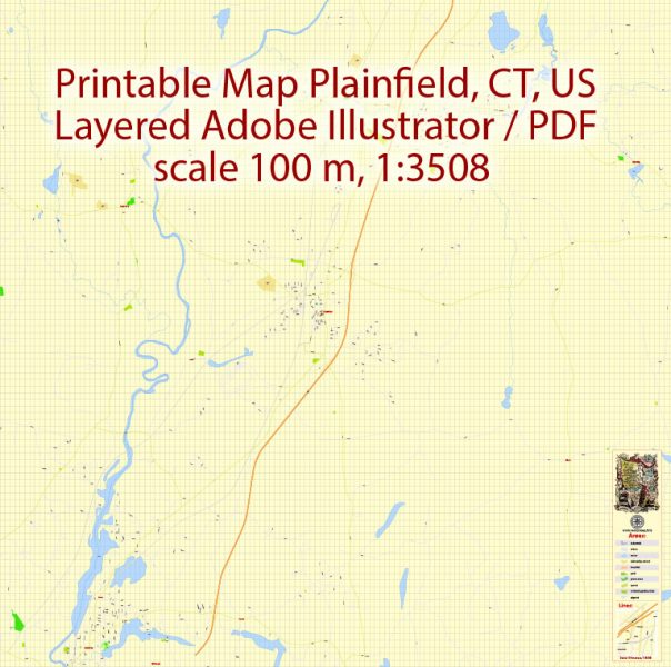 Plainfield PDF Vector Map Connecticut US detailed City Plan scale 1