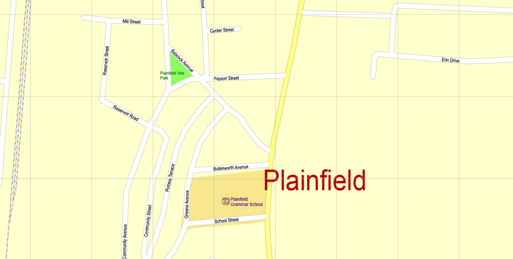 Printable PDF Vector Map of Plainfield Connecticut US detailed City Plan scale 1:3508 full editable Adobe PDF Street Map in layers