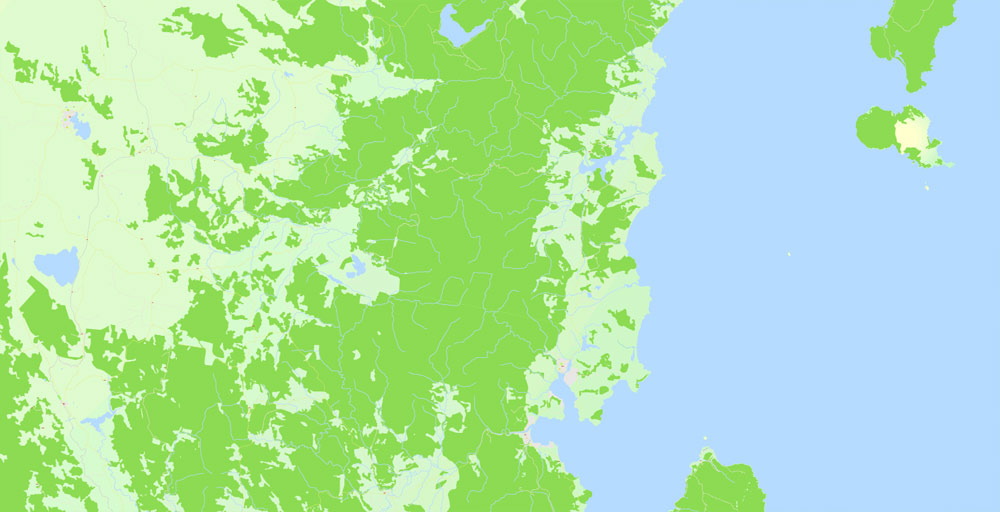 Printable Vector Map Tasmania Full Extra Detailed exact Islands Plan scale 1:3512 editable Adobe Illustrator Street Roads Map in layers