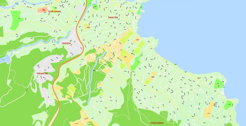 Printable Vector Map Tasmania Full Extra Detailed exact Islands Plan scale 1:3512 editable Adobe Illustrator Street Roads Map in layers