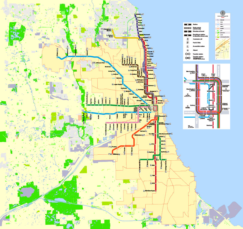 Chicago City Map CDR Vector Illinois US exact Street Map full editable CorelDraw Printable City Plan + admin + subway in Layers
