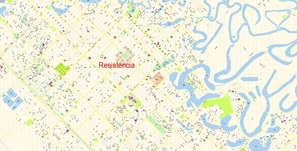 Corrientes + Resistencia Vector Map Argentina detailed City Plan editable Adobe Illustrator Street Map