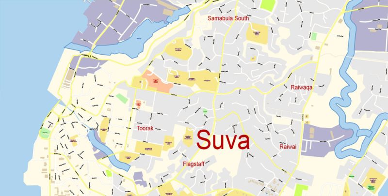 Printable Vector Map of Fiji Full Country Extra detailed Roads Stree Map full editable Adobe Illustrator