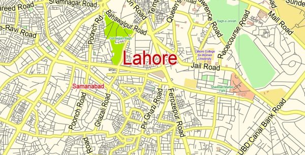 Lahore PDF Map Pakistan EN Low detailed City Plan editable Street Map