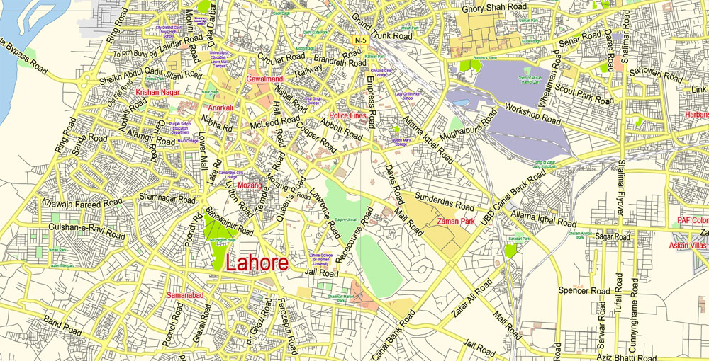Lahore Pakistan Map Vector Editable Gvl13 Ai 10 Ai Pdf 4 