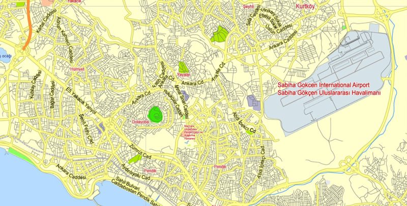 Printable Vector Map Istanbul, Turkey, exact City Plan 2000 meters scale street map editable, Adobe Illustrator in layers
