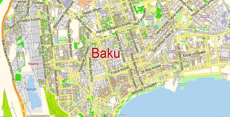 Baku Map Vector Azerbaijan ENG / AZ detailed City Plan ...