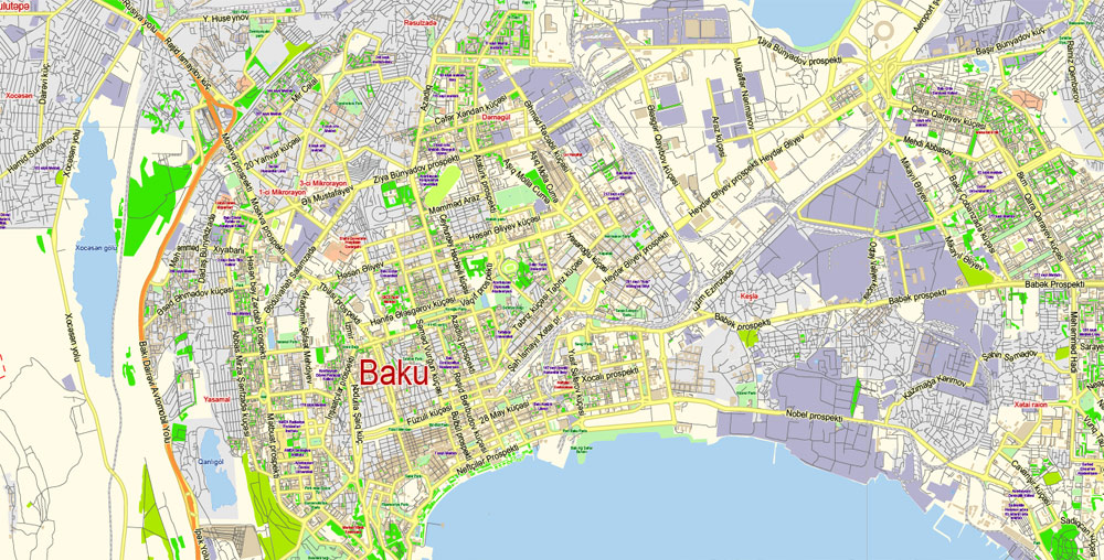 Baku Map Vector Azerbaijan Eng Az Detailed City Plan Editable Illustrator