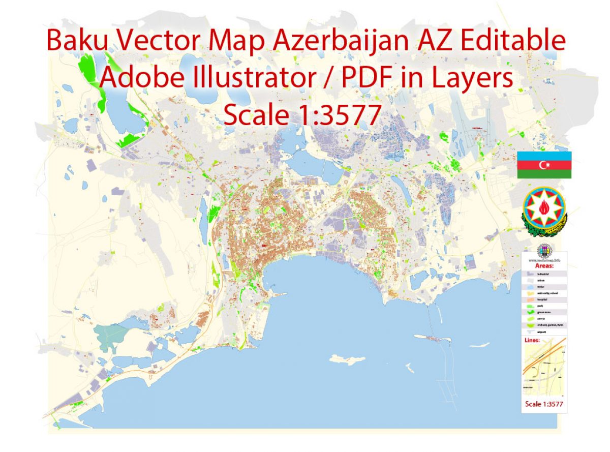 Baku Map Vector Azerbaijan Az Detailed City Plan Editable Illustrator