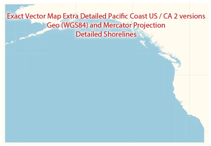 Printable Editable Vector Map Pacific Coast US / CA Extra detailed Adobe Illustrator in layers