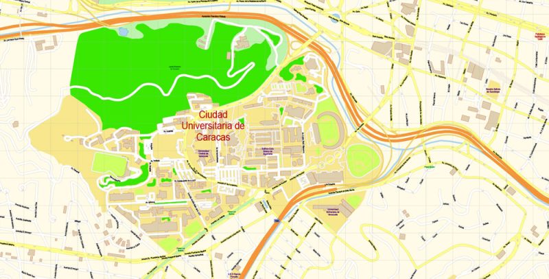 Caracas Vector Map Venezuela exact printable City Plan editable layered Adobe Illustrator extra detailed Street Map