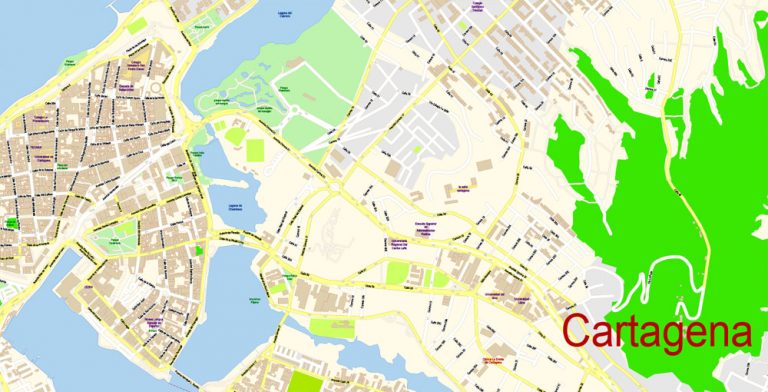 Cartagena Map Vector Colombia extra detailed City Plan editable Adobe 