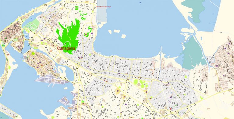 Cartagena Map Vector Colombia extra detailed City Plan editable Adobe 