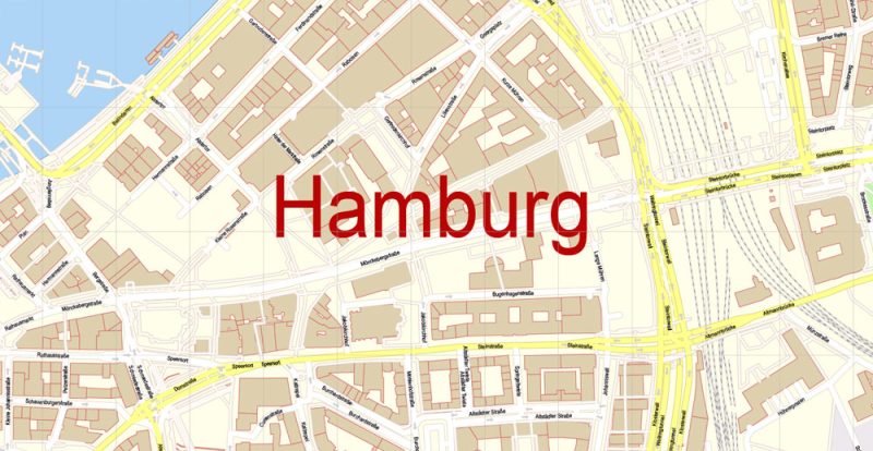 Printable Vector Map Hamburg Germany exact Extra Detailed City Plan scale 1:2792 editable Layered Adobe Illustrator Street Map 45 Mb ZIP