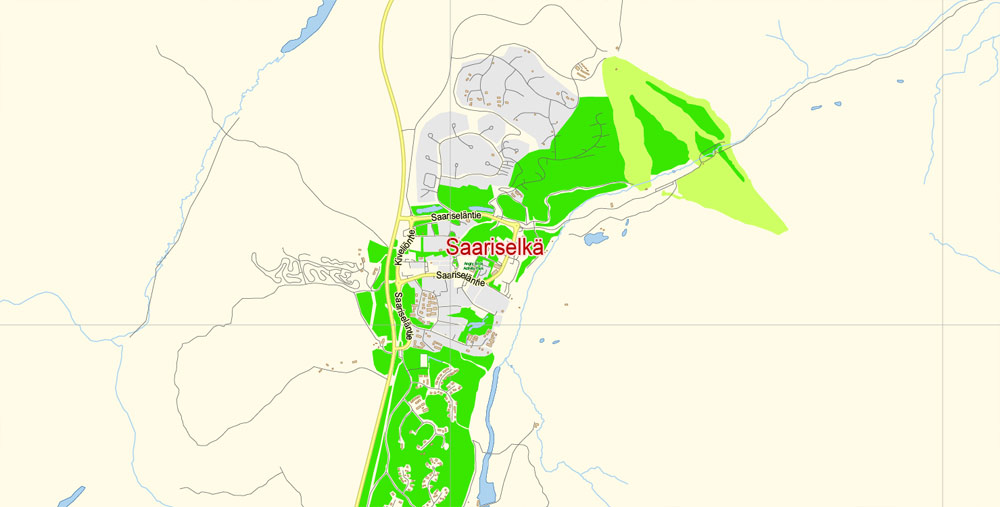 Inari + Ivalo + Saariselka Map Vector Finland Low detailed City Plan editable Layered Adobe Illustrator Street Map Inari + Saariselka Map Vector Finland Low detailed City Plan editable Layered Adobe Illustrator Street Map