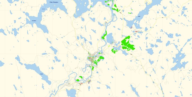 Inari + Saariselka Map Vector Finland Low detailed City Plan editable Layered Adobe Illustrator Street Map