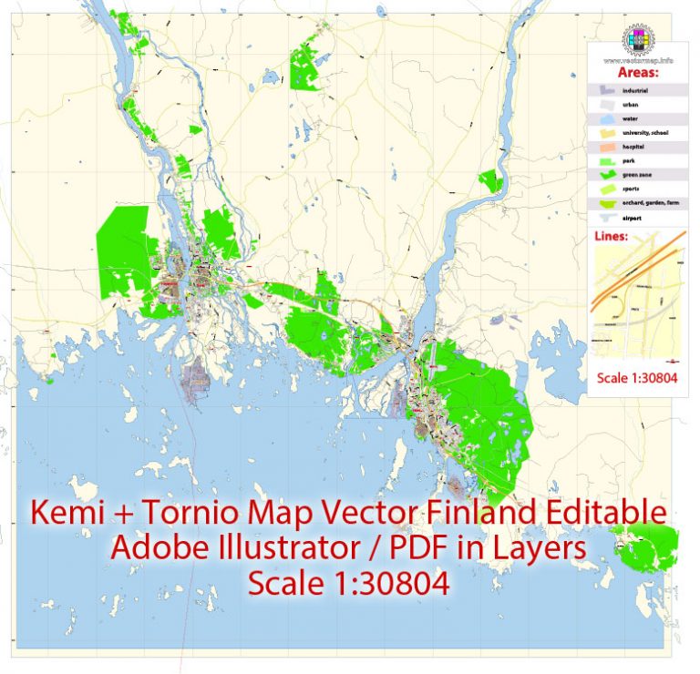 kemi-tornio-map-vector-finland-low-detailed-city-plan-editable