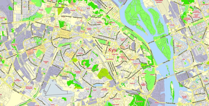 Kiev Vector Map Ukraine English City Plan Low Detailed editable Adobe Illustrator Street Map in layers