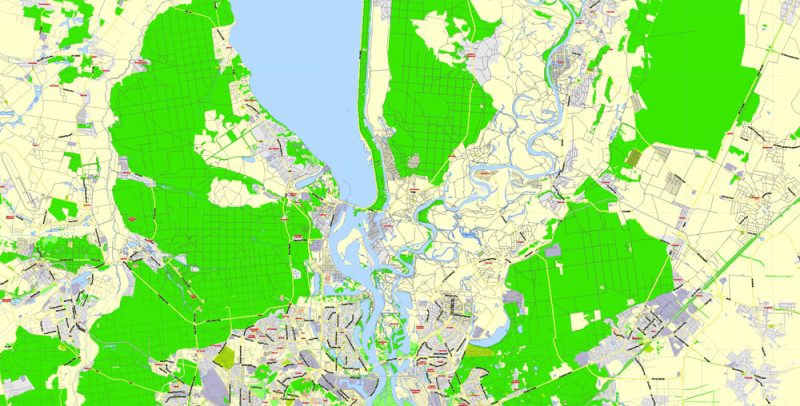 Kiev Vector Map Ukraine English City Plan Low Detailed editable Adobe Illustrator Street Map in layers