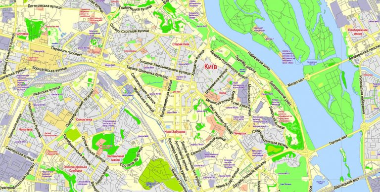 Kiev Pdf Map Ukraine Ukrainian City Plan Low Detailed Editable Adobe