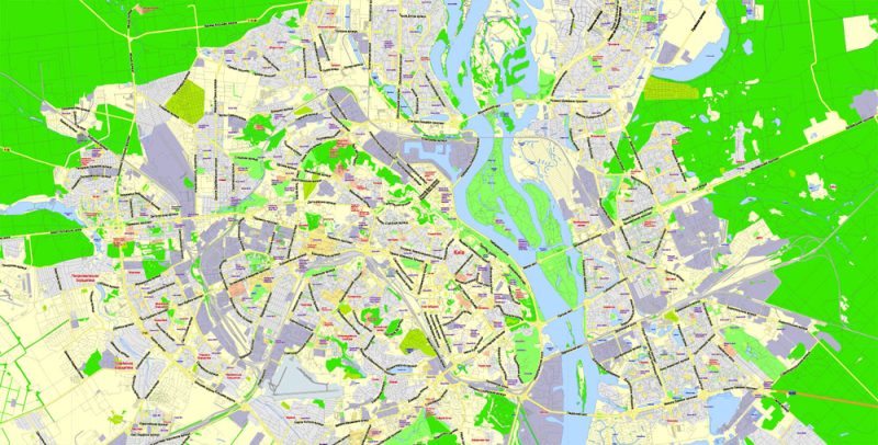 Kiev Vector Map Ukraine Ukrainian City Plan Low Detailed editable Adobe Illustrator Street Map in layers