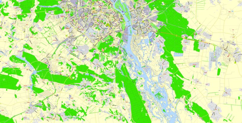 Kiev Vector Map Ukraine Ukrainian City Plan Low Detailed editable Adobe Illustrator Street Map in layers