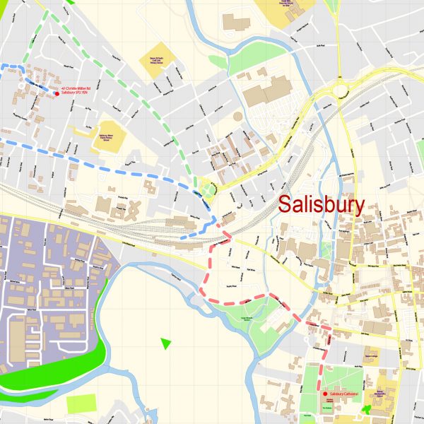 Salisbury, UK. Murderer Route Vector map Free Adobe Illustrator, PDF, SVG