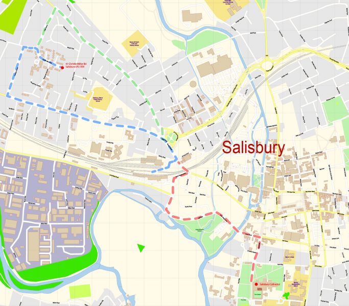 Salisbury, UK. Murderer Route Vector map Free Adobe Illustrator, PDF, SVG