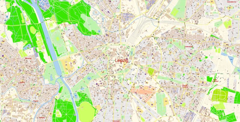 Printable Vector Map Leipzig Germany exact extra detailed City Plan editable Adobe Illustrator scale 1:2934 Street Map in layers