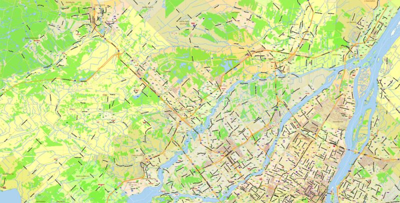 Montreal City Canada Vector Map exact editable City Plan 2000 meters scale Adobe Illustrator