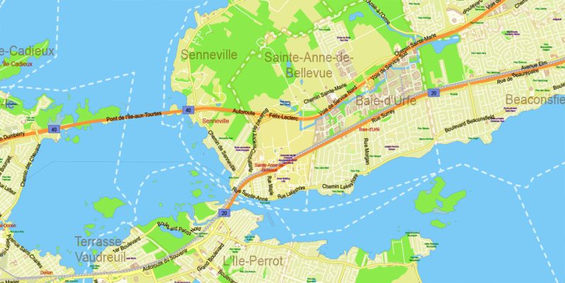 Montreal Canada Maps South-West Part exact vector editable City Plan 100 and 2000 meters scale 2 map in 1 archive  Adobe Illustrator
