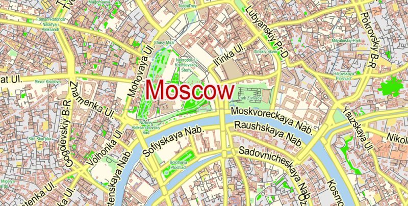 Москва Moscow PDF Map Vector Russia English Names City Plan Low Detailed editable Adobe PDF Street Map in layers