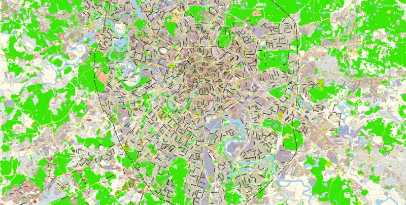 Москва Moscow Map Vector Russia English Names City Plan Low Detailed editable Adobe Illustrator Street Map in layers