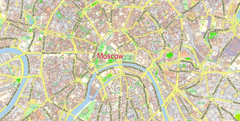 Москва Moscow PDF Map Vector Russia English Names City Plan Low Detailed editable Adobe PDF Street Map in layers